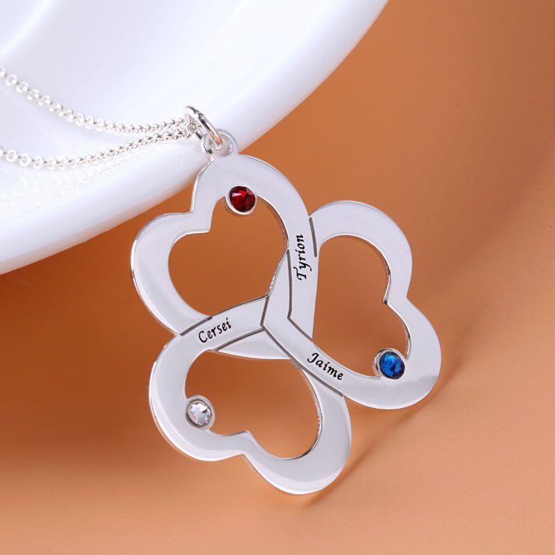 Jeulia Triple Heart Engraved Family With Birthstones Necklace Sterling Silver