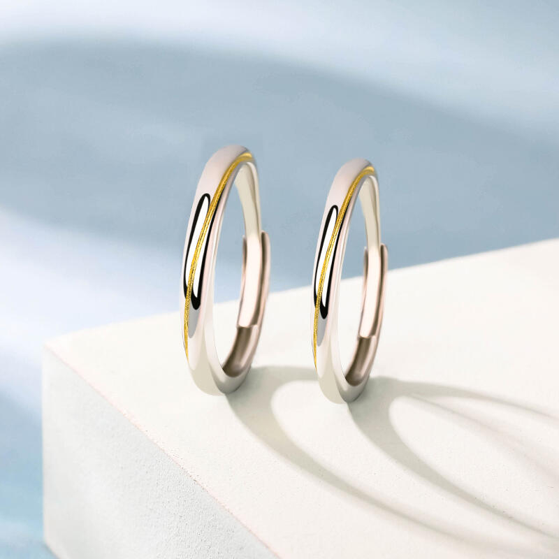 Jeulia Anillos de pareja de Möbius en dos tonos de plata de ley de talla ajustable
