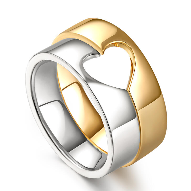 Jeulia Anillos para pareja de boda con diseño de corazón dos tonos plata de ley