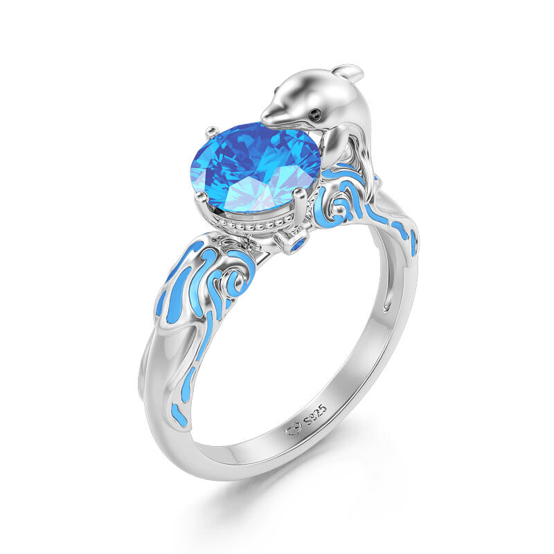 Jeulia Hug Me "Joyful Dolphin" Round Cut Sterling Silver Ring
