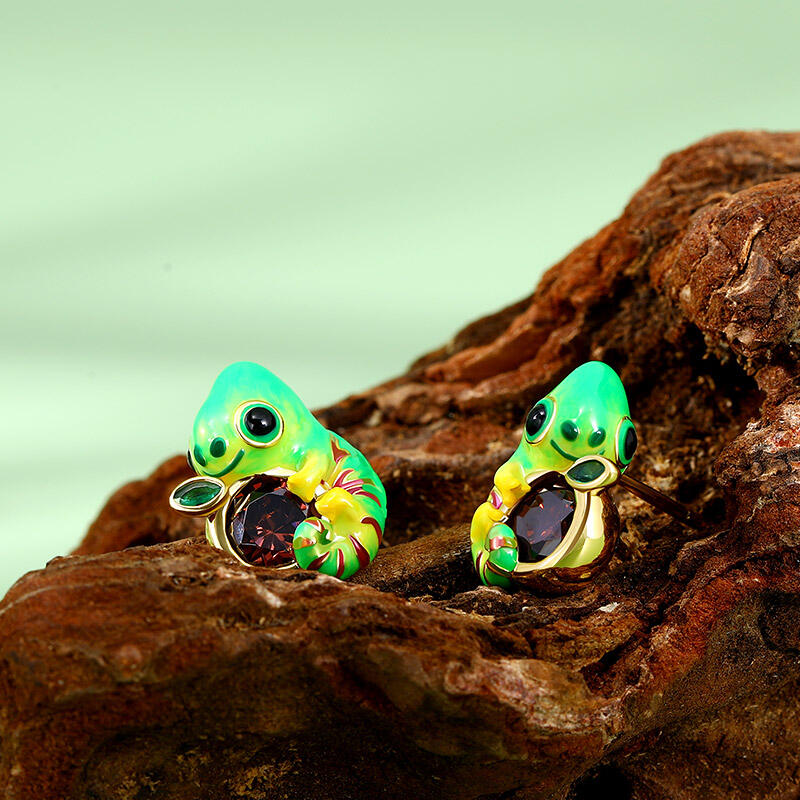 Jeulia Hug Me "Tropical Jungles" Enamel Sterling Silver Earrings