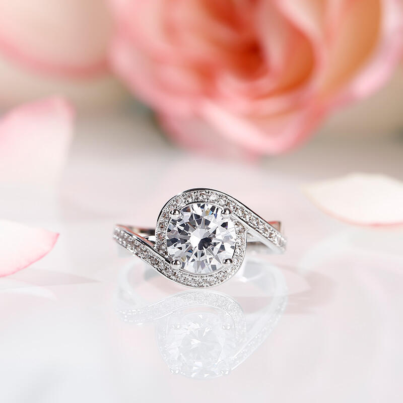 Jeulia Anillo de boda de corte redondo halo de de plata de ley