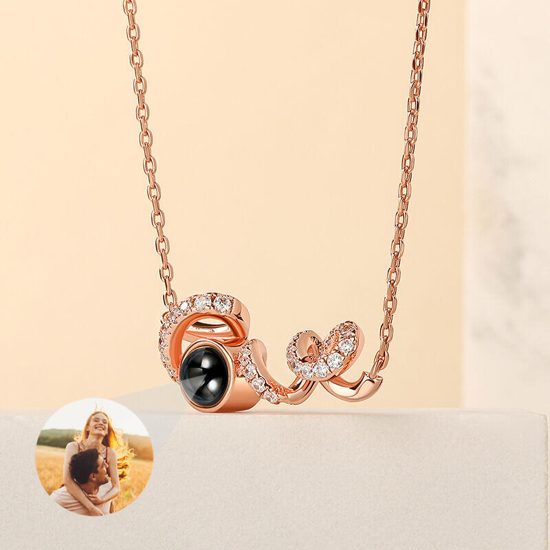Jeulia "You Complete Me" Personalized Photo Projection Sterling Silver Necklace