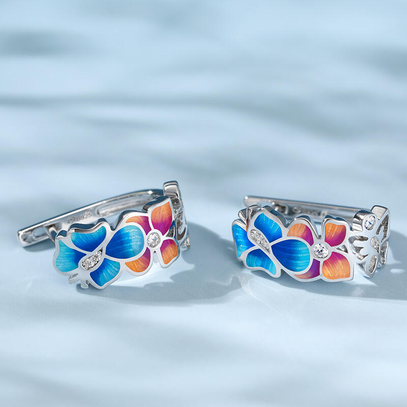 Jeulia Pendientes de mujer de plata de ley con esmalte en forma de flor