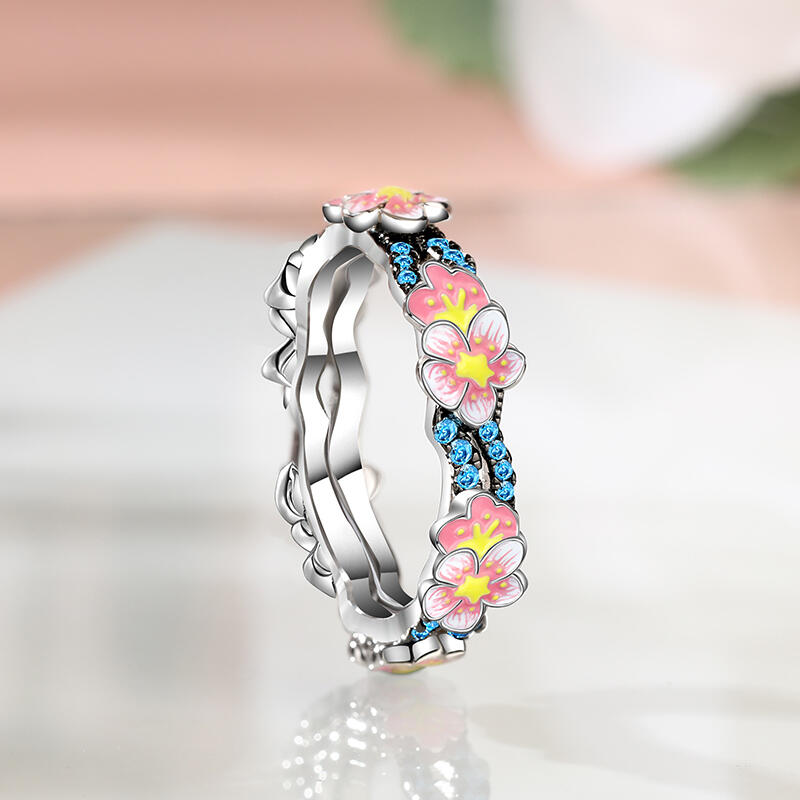 Jeulia Flower Enamel Sterling Silver Ring
