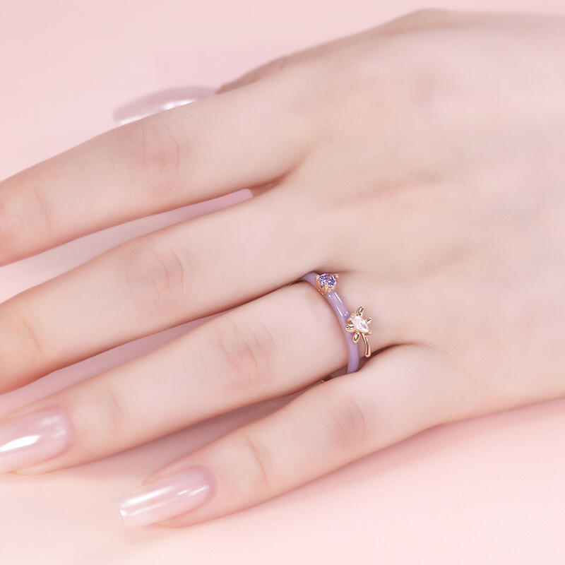 Jeulia Dragonfly Purple Enamel Sterling Silver Ring