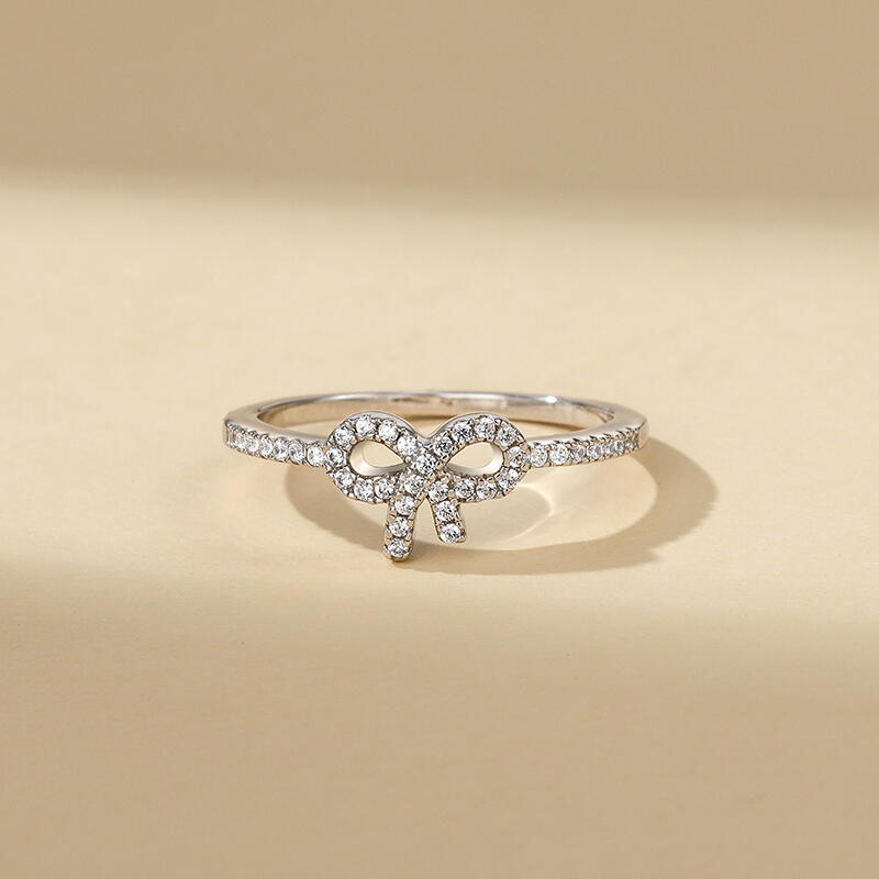 Jeulia Simple Pave Setting Bow Ring Sterling Silver