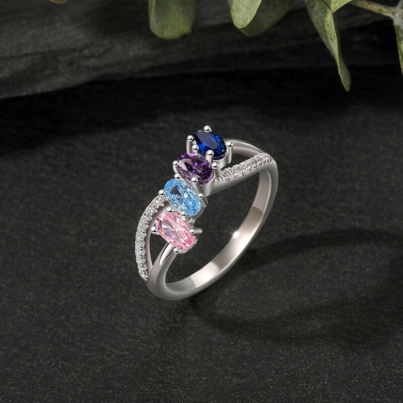 Jeulia Anillo Familiar con Diseño Trenzado y Piedras de Nacimiento Ovaladas