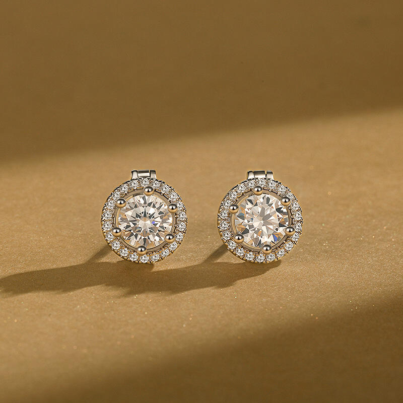 Jeulia Custom Dual Wear Round Cut Halo Earrings Sterling Silver