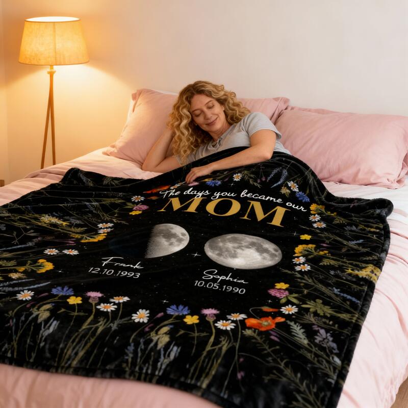 Couverture personnalisée avec photo de la lune et motif de fleurs le meilleur cadeau pour la fête des mères