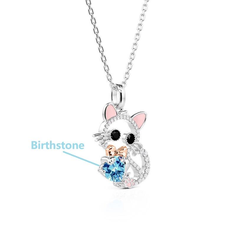Jeulia Hug Me Custom Hollow Cat Necklace With Birthstone