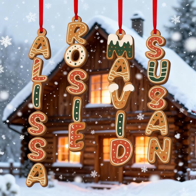 Personalized Gingerbread Letter Hanging Ornaments Fun Christmas Gifts for Friends