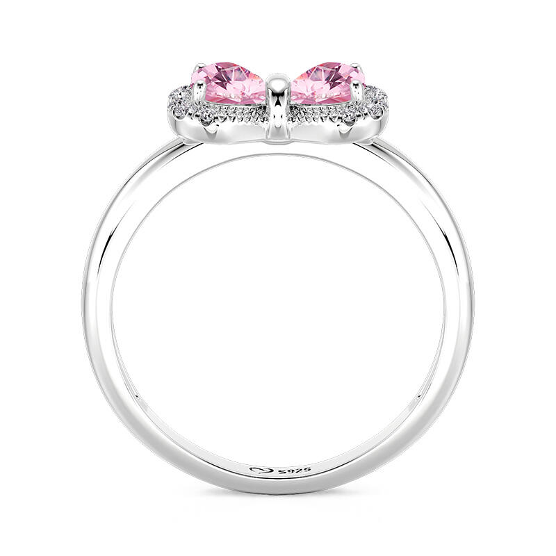 Jeulia Simple Pink Bow 2 Heart Promise Ring Sterling Silver