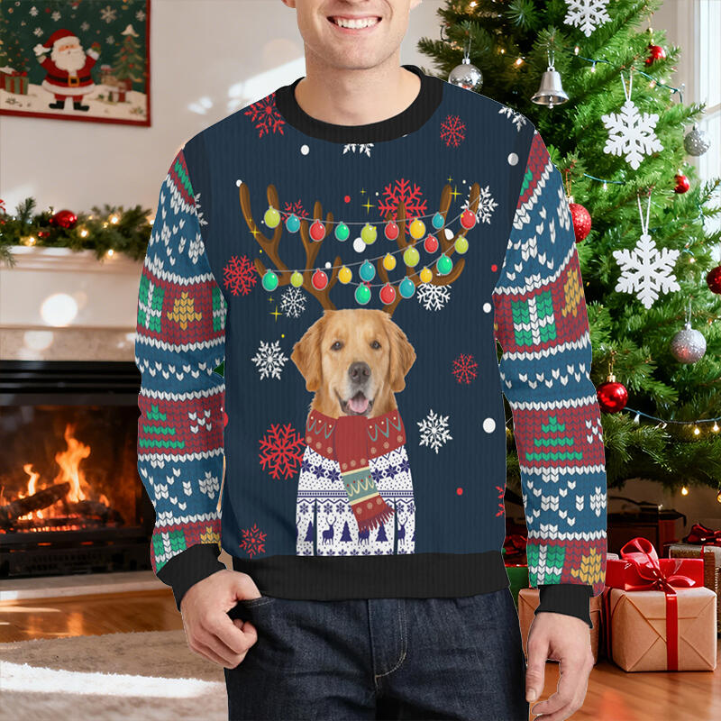Personalized Ugly Sweater Unisex Custom Pet Head Photo Christmas Dress Up Design Cute Gift for Pet Lovers