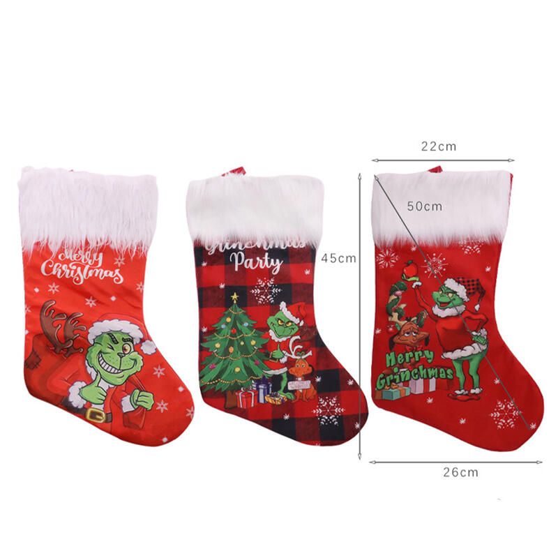 Personalized Green Monster-Patterned Christmas Stockings with Embroidered Names Gifts for Family
