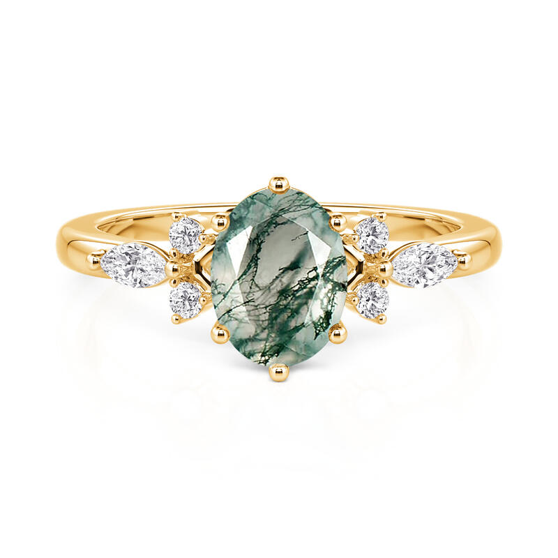 Jeulia Nature Inspired Oval Moss Agate Engagement Ring