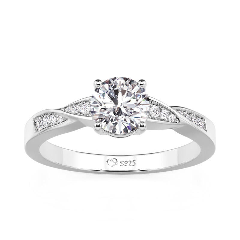 Jeulia Classic Twist Round Cut Engagement Ring Sterling Silver