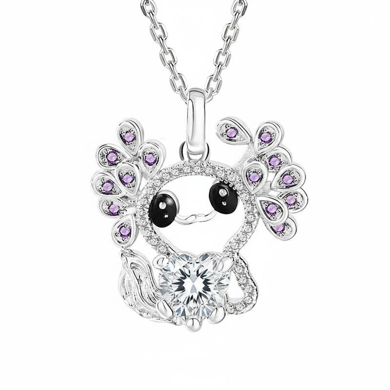 Jeulia Hug Me "Sweet Elf" Mexican Axolotl Birthstone Necklace Sterling Silver