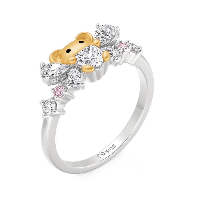 Jeulia Hug Me Cute Bear with Butterfly Knot Ring