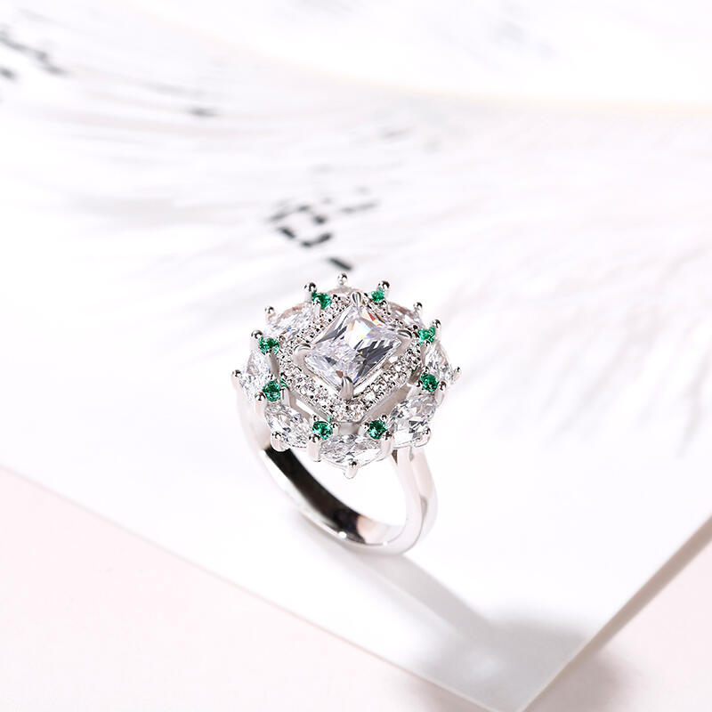 Jeulia Cinderella Halo Radiant Cut Sterling Silver Ring