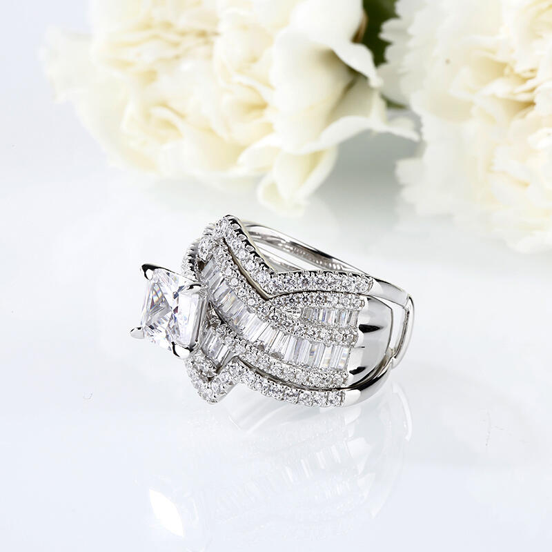 Jeulia Bypass Princess Cut Enhancer Sterling Silver Ring