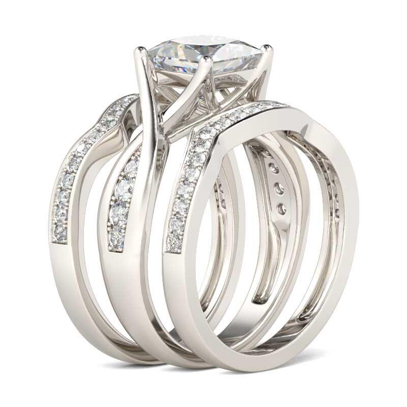 Jeulia Twist Princess Cut Sterling Silver Ring Set
