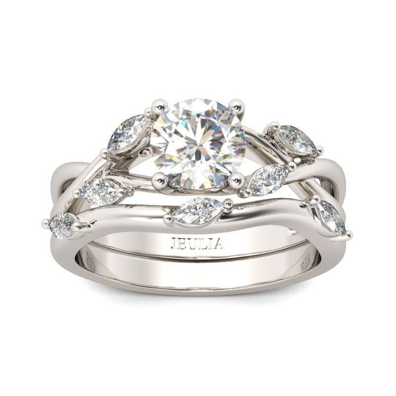 Jeulia Nature Inspired Round Cut Sterling Silver Ring Set