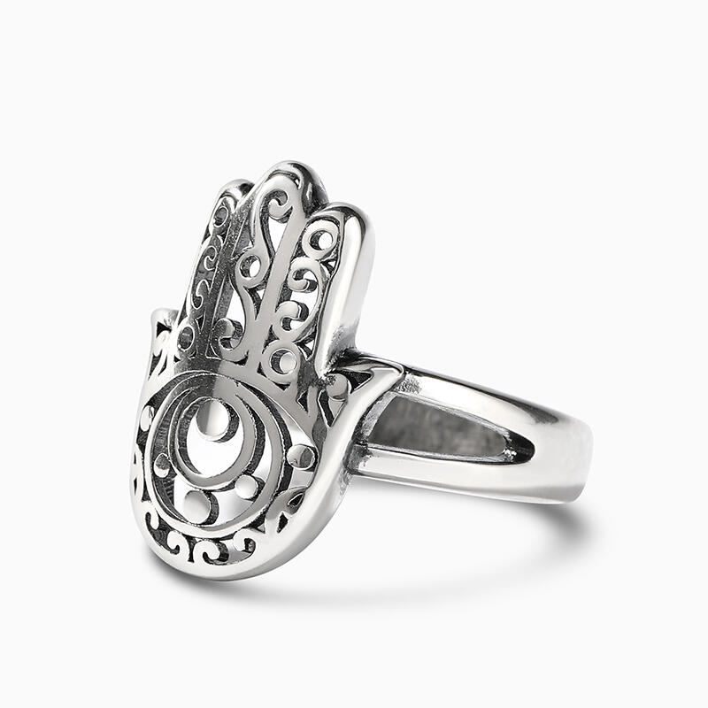 Jeulia Anillo de mano jali hamsa para mujer de plata