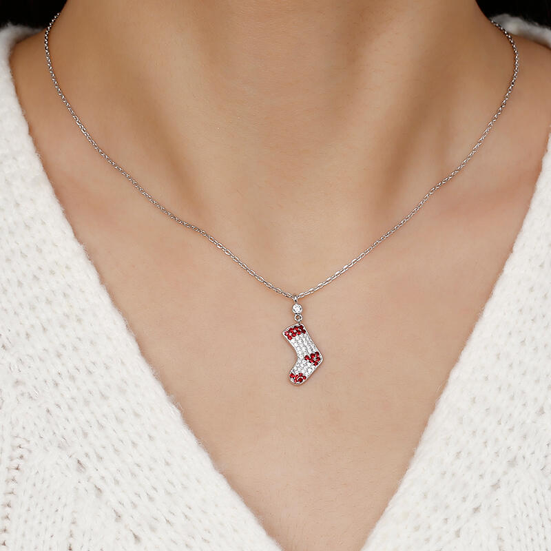 Jeulia "Christmas Stocking" Sterling Silver Necklace