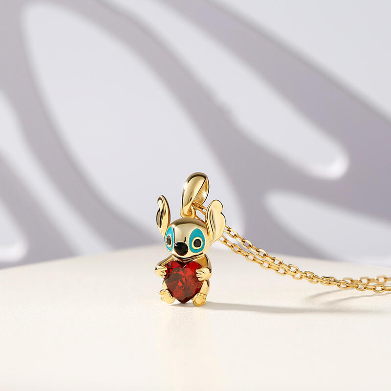 Jeulia Hug Me Collar con un lindo monstruito de plata de ley con corte de corazón