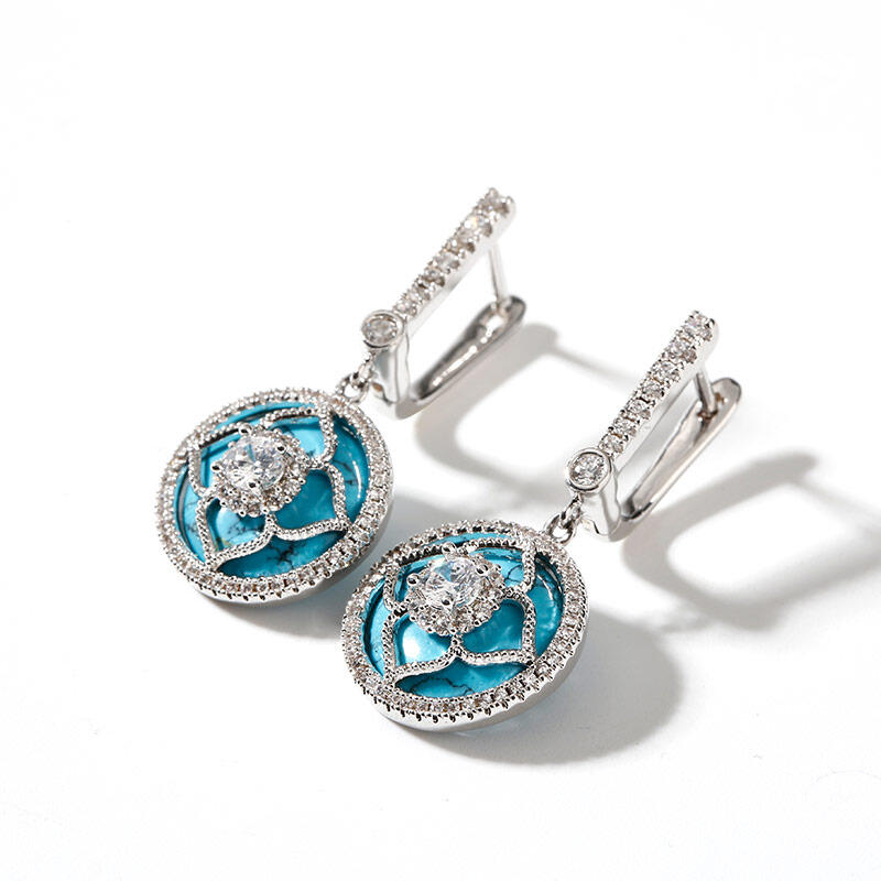 Jeulia "Lucky Choice" Flower Turquoise Sterling Silver Drop Earrings