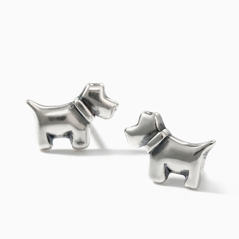 Jeulia Pendientes de botón de perritos de plata de ley