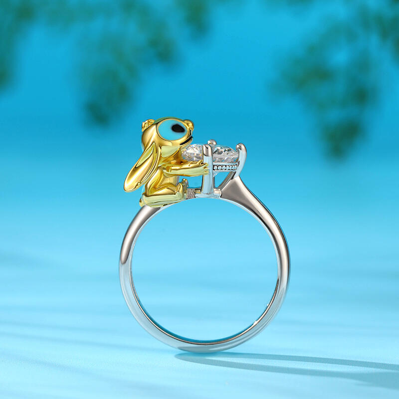 Hug me Anillo de plata de ley corte redondo en forma de pequeño monstruo