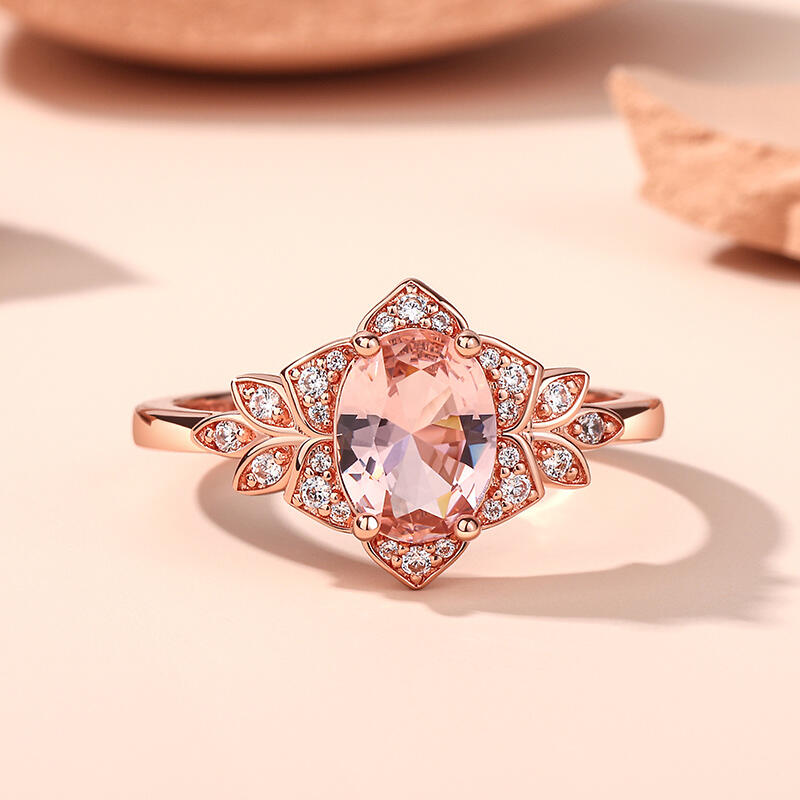 Jeulia Blommig halo Ovalslipad Syntetisk Morganit Sterling Silver Ring