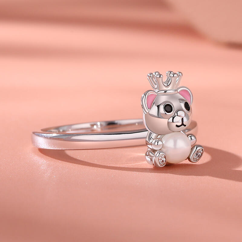Jeulia Hug Me "Tiny Bear" Cultured Pearl Sterling Silver Ring