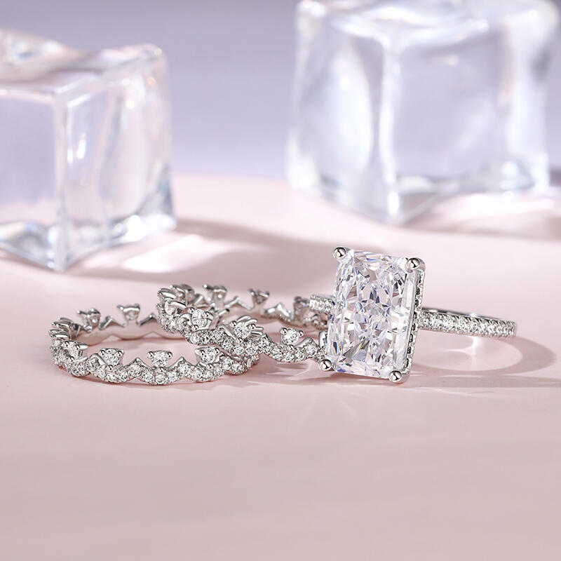 Jeulia 3PC Radiant Cut Sterling Silver Ring Set