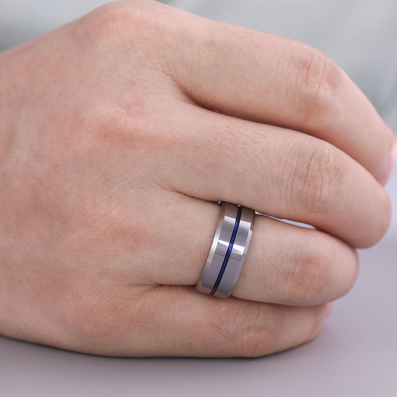 Jeulia Simple Blue Ribbon Tungsten Steel Men's Band
