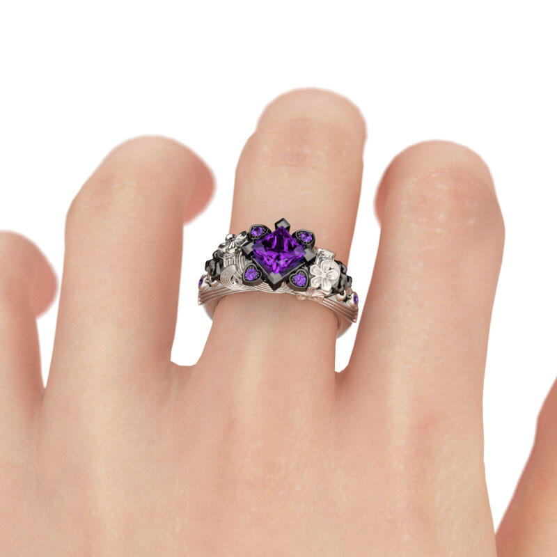 Jeulia Anillo De Caravera Con Dise?o Floral De Talla Princesa En Plata De Ley