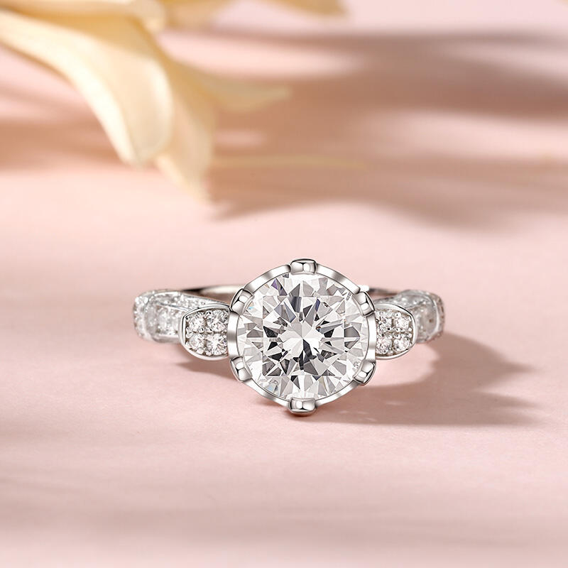 Jeulia Anel de noivado de corte redondo clássico em prata de lei