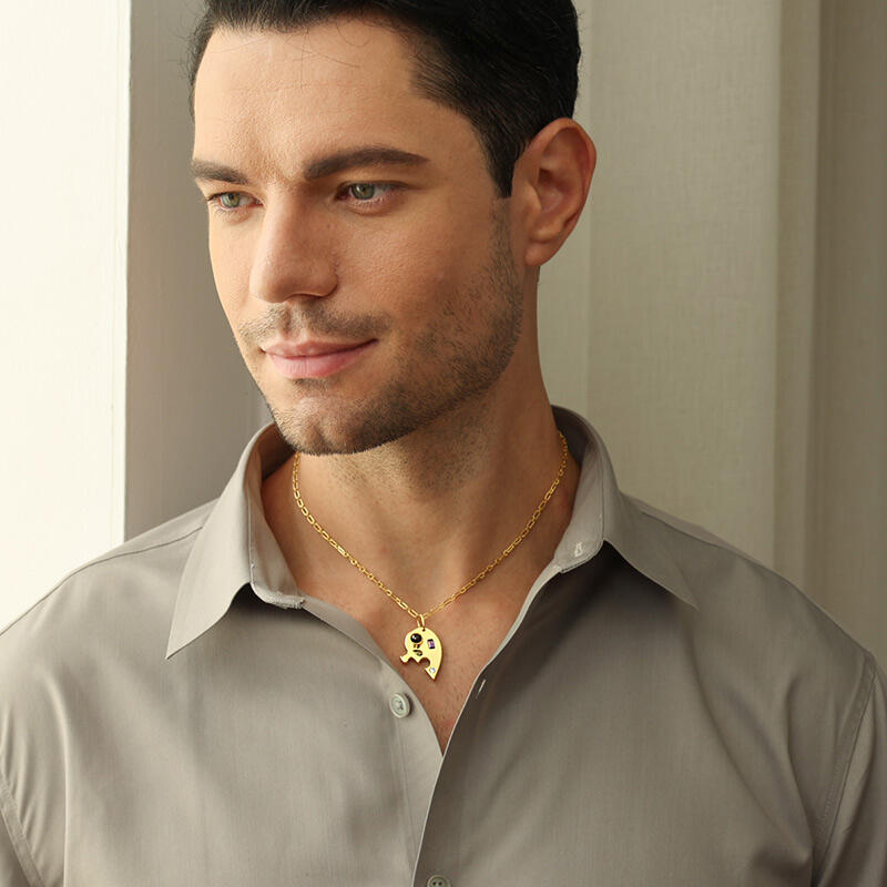 Jeulia Half Heart Puzzle Design Personalized Photo Projection Sterling Silver Necklace