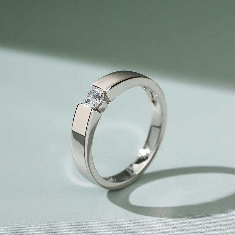 Jeulia Anillo para Hombre Simple Corte Redondo de Plata de Ley