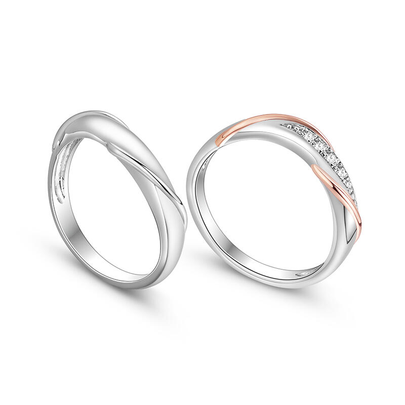 Jeulia Anillos de Pareja con Torsión Simple en Plata Esterlina