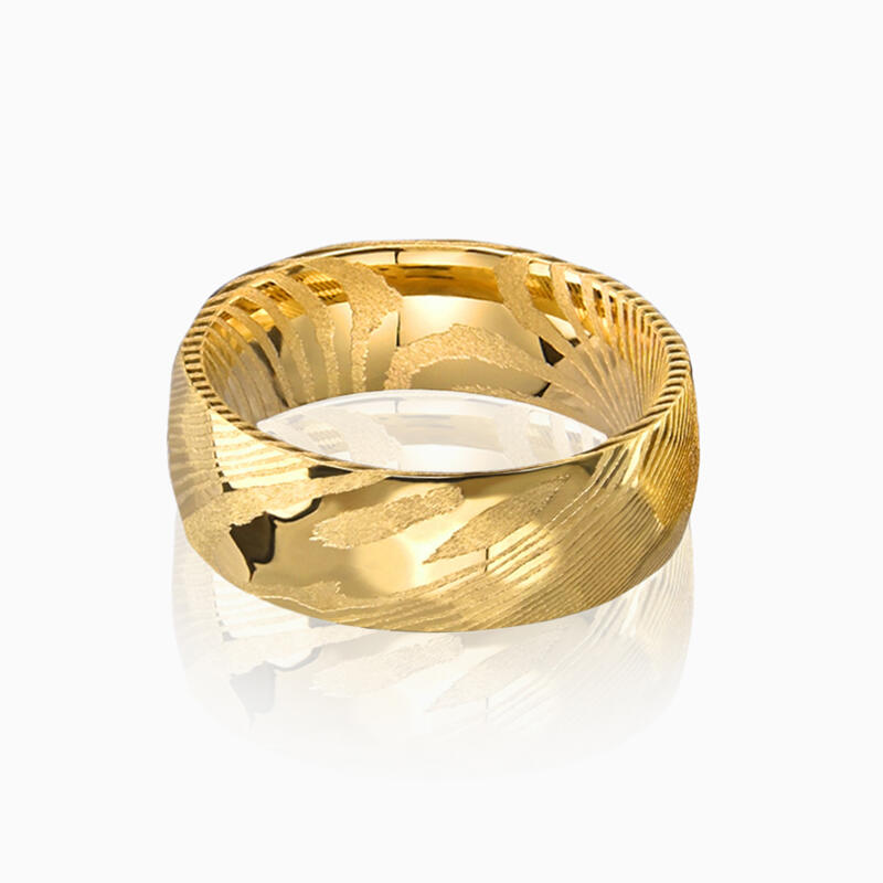 "Sonnenumarmung" 8mm Damaststahl Herren-Ehering