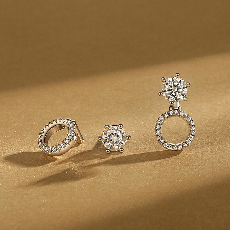 Jeulia Custom Dual Wear Round Cut Halo Earrings Sterling Silver