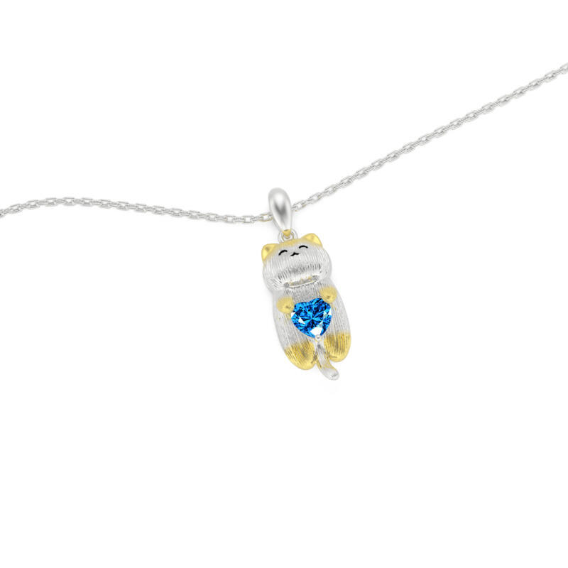 Jeulia Collar con Abrazo de Gato Adorable Dorado de Plata de Ley