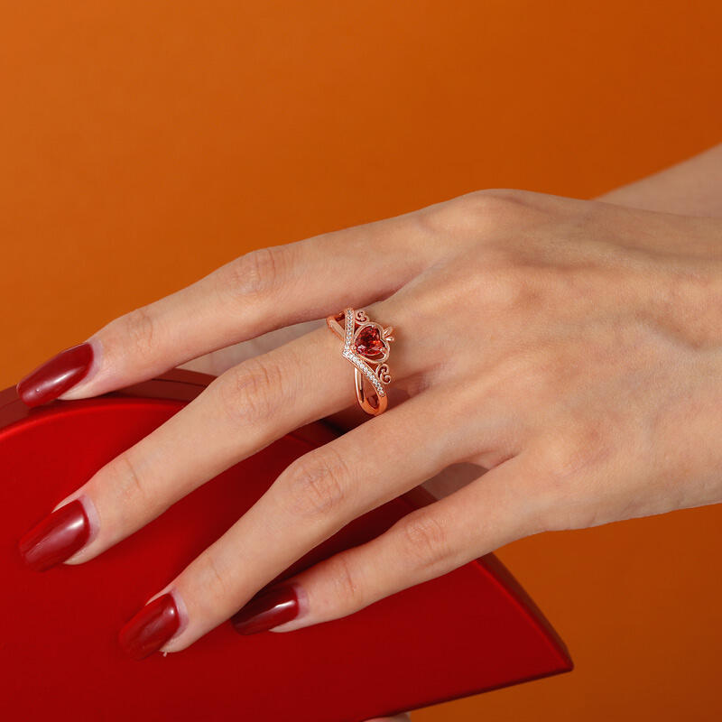 Jeulia Apple Design Red Heart Ring Sterling Silver