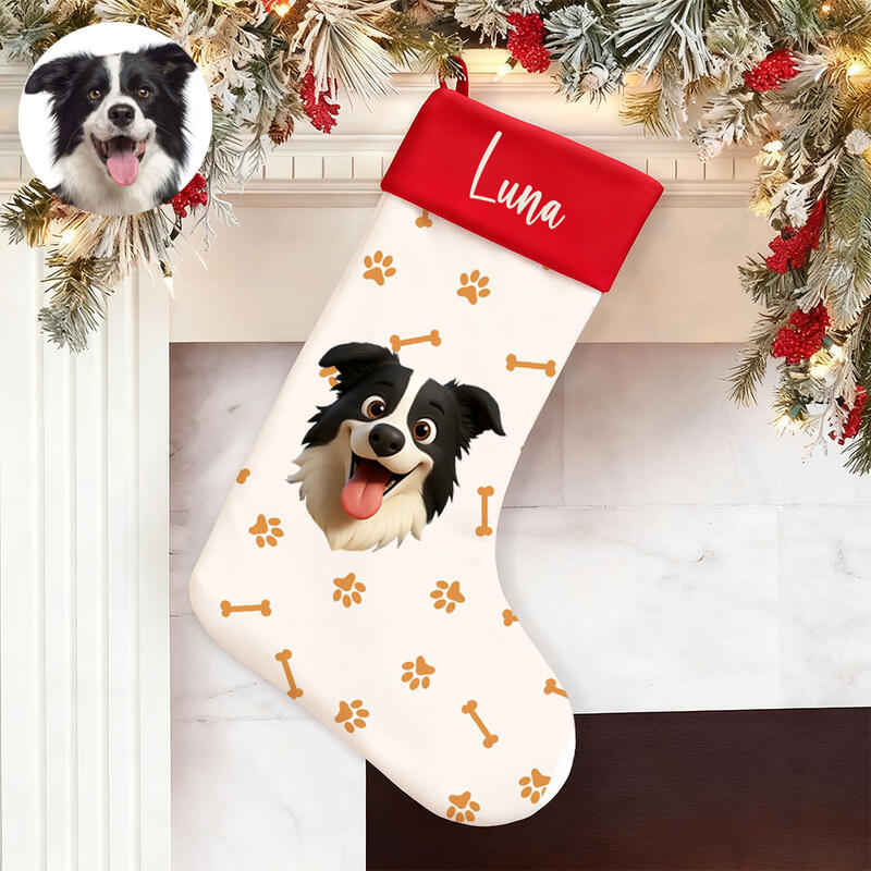 Personalized Christmas Stockings with Custom Cartoon Photos and Names Warm Gift for Pet Owners