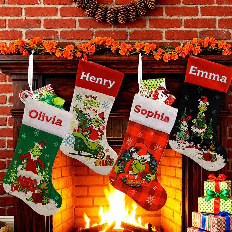 Personalized Green Monster Christmas Stockings Custom Embroidered with Names Fun Gifts for Children