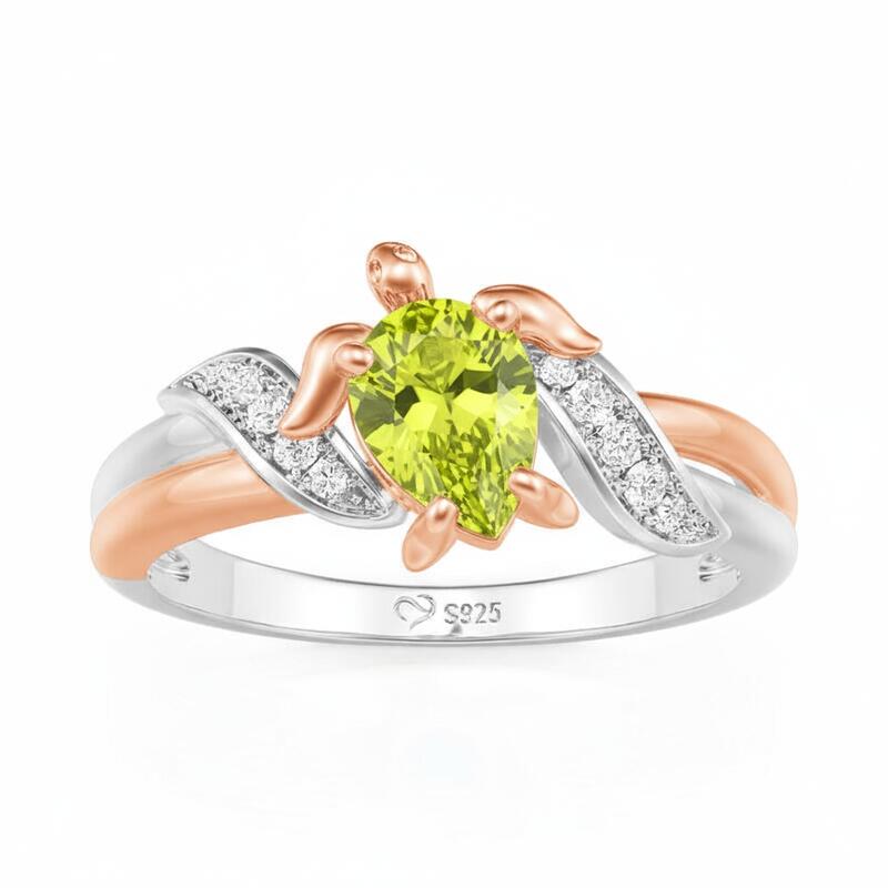 Jeulia Hug Me Two Tone Custom Pear Cut Turtle Ring with Birthstone