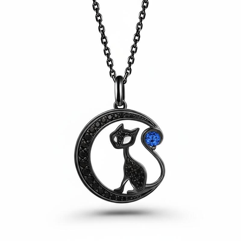 Jeulia "Black Cat on the Moon"Custom Birthstone Necklace
